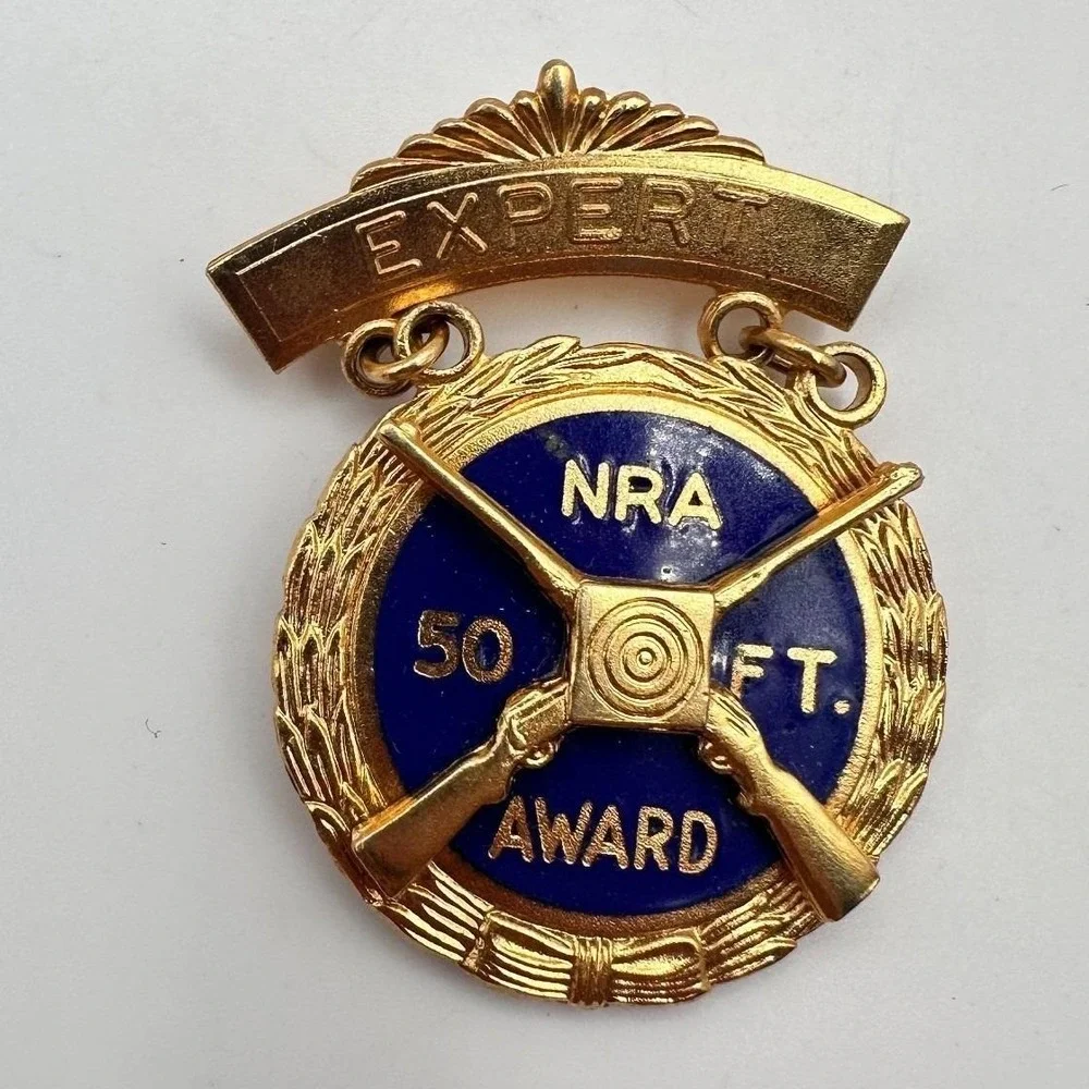 Vintage‎ 80s NRA Brooch Pin Badge National Rifle Association Blue Enamel Jewelry